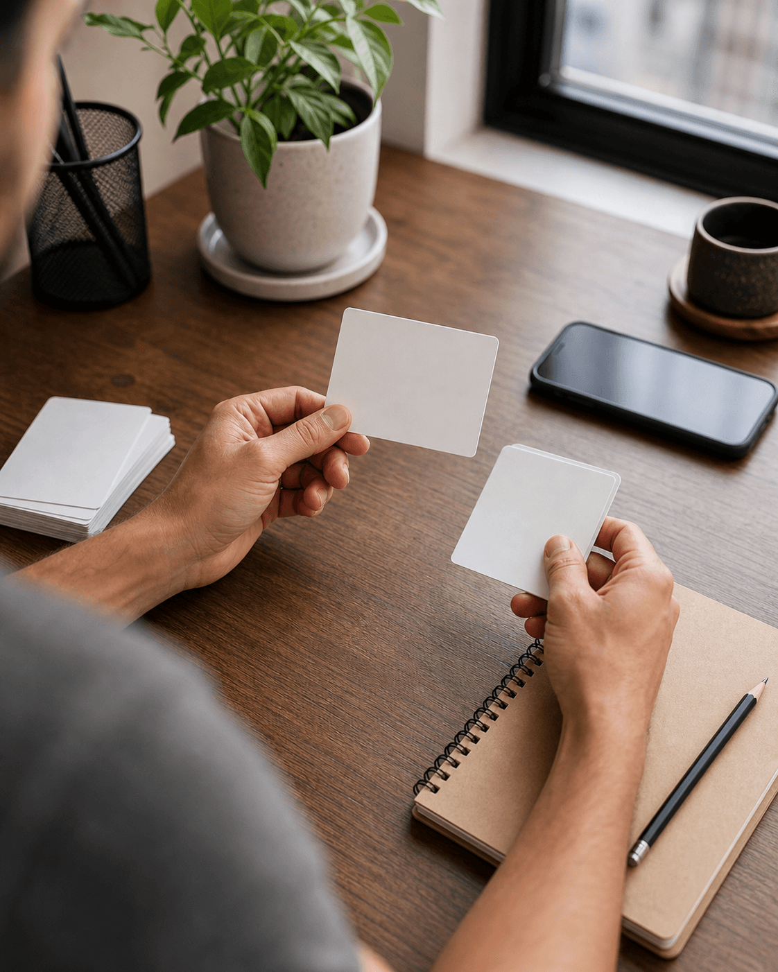 Celular com flashcards de caracteres chineses em uma rotina de estudos